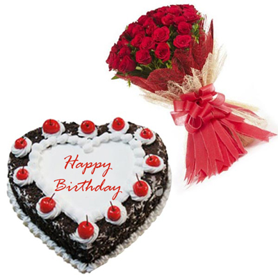 "Heart shape cake -1kg , 25 Red Roses Bunch - Click here to View more details about this Product